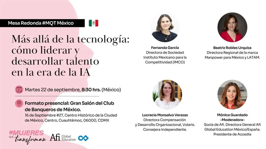Mesa redonda: "𝗠𝗮́𝘀 𝗮𝗹𝗹𝗮́ 𝗱𝗲 𝗹𝗮 𝘁𝗲𝗰𝗻𝗼𝗹𝗼𝗴𝗶́𝗮: 𝗰𝗼́𝗺𝗼 𝗹𝗶𝗱𝗲𝗿𝗮𝗿 𝘆 𝗱𝗲𝘀𝗮𝗿𝗿𝗼𝗹𝗹𝗮𝗿 𝘁𝗮𝗹𝗲𝗻𝘁𝗼 𝗲𝗻 𝗹𝗮 𝗲𝗿𝗮 𝗱𝗲 𝗹𝗮 𝗜𝗔"